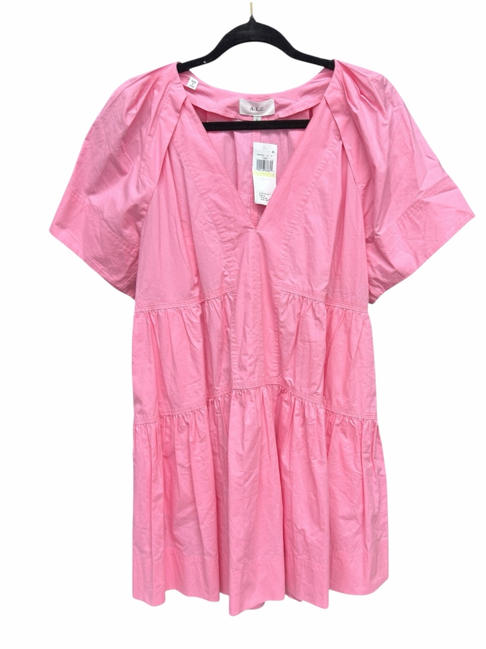 A.L.C. Camila Mini Dress Pink Tiered Short Puff Sleeve A-Line Spring Size 4 - Picture 7 of 11